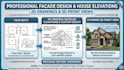 facade design, house elevation drawing, 3d front view, building exterior plan