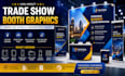 design trade show booth graphics, backdrop, booth wall, popup banner