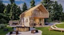 renew 3d cabin house exterior,chalet interior cgi render, rustic interior design