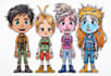 design a unique doodle style nft art, cartoon character,