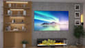 do lighting media tv wall design shelf fireplace with mural 3d rendering
