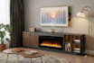create modern TV wall design, firebase cabinet and led lighting, 3d rendering