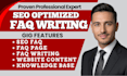 write SEO faq, faq page content, website faq section, and faq writing