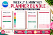 create a printable digital planner, weekly and monthly bundle planner in canva