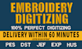 do embroidery digitizing into dst,pes,jef file in 1 hour