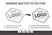 redraw sketch to vector logo and do transparent background custom vector art