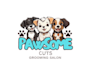 create cute dog and pet grooming logo