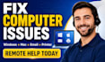 fix computer, laptop, printer, email, windows and mac issues remotely