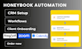 setup honeybook CRM, workflow automation, forms and client onboarding