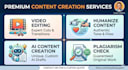edit videos, create ai content, humanize ai text, and check plagiarism