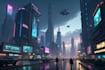 create cyberpunk futuristic city illustration