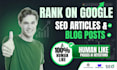 write SEO optimized, human like ai blog posts and articles for your website