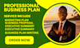 write a professional business plan, financial plan, and investor pitch deck
