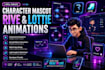 create character mascot rive, lottie animations web and app