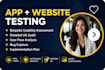professional user testing, website testing, app testing and usability review
