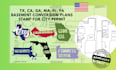 tx, ca, ga, ma, fl, pa basement conversion plans stamp for city permit