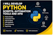 develop python scripts, automation tools, web scraping and apis