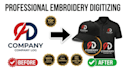 do professional embroidery digitizing into dst, pes, emb, jef files in 1 hour