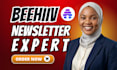 setup beehiiv newsletter, design beehiiv website and landing page