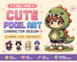 create pixel art characters, pixel game assets, icons, pixel backgrounds