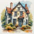 draw house illustration watercolor style