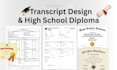 design high school transcript, college, diploma, ged and award certificate