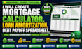 create mortgage calculator, loan amortization, debt payoff spreadsheet