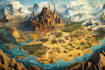 fantasy map, map, illustration, isometric map, map drawing,