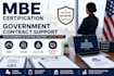 help with mbe certification, cage code, wosb, government contract setup