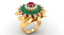 make luxury pear emerald ring, gold oval cluster gemstone halo ring, 3dm render