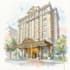 sketch architecture building with watercolor rendering