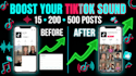create 500 posts on tiktok using your sound or music, create tiktok dance video