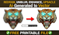 enhance blurry logo, redraw, upscale image, sharpen, ai design to vector file