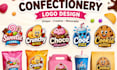 design candy, sweets, snacks, drinks ,cookies logo, potato chips, confectionery
