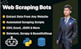 do custom web scraping bots with automation, API integration