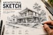 draw architectural sketch, perspective drawing and building illustration