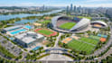 design 3d modern sports complex layout, floor plan and site plan