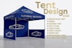 design a modern canopy tent, table cover and feather flag