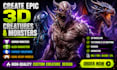 create detailed 3d creature, monster, alien and fantasy character