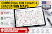 draw commercial fire escape and emergency evacuation map layouts
