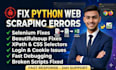 fix selenium, beautifulsoup and python web scraping errors
