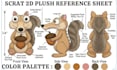 design 2d plush character reference sheet stuffed animal tech pack soft toy ych