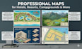design hotel property map, guide map, luxury resort, campground and resort map