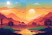 draw a flat vector landscape illustration