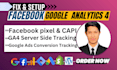 set up meta facebook pixel conversion API ga4 ecommerc server side tracking, GTM