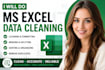 do ms excel data cleaning, formatting, merging, splitting, sorting,deduplication