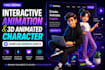 design an interactive animation and 3d animated character webflow website assets