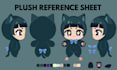 design a plush reference sheet for plush toy, stuffed animal, mascot, doll
