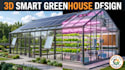create 3d prefab greenhouse design solar panel, lightning and irrigation system