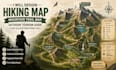 design hiking map, mountain trail map, outdoor tourism guide illustration